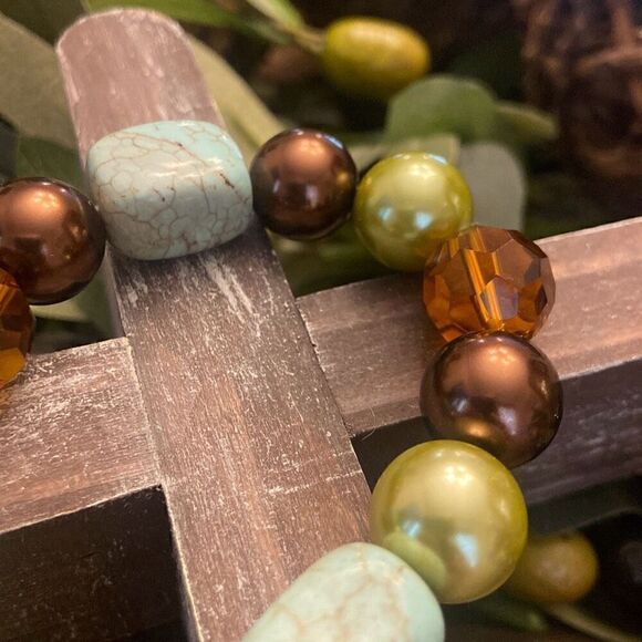 Genuine Semi-Precious Stone Stretch Bracelet Turquoise Green Brown Made in USA - Picture 4 of 7